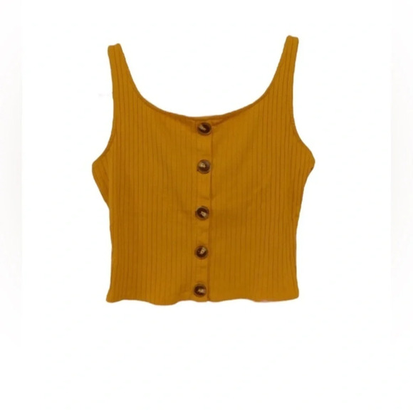 Heart Hips Ribbed Tank‎ Top Button Front Mustard Yellow Casual Top Size L - Picture 2 of 3